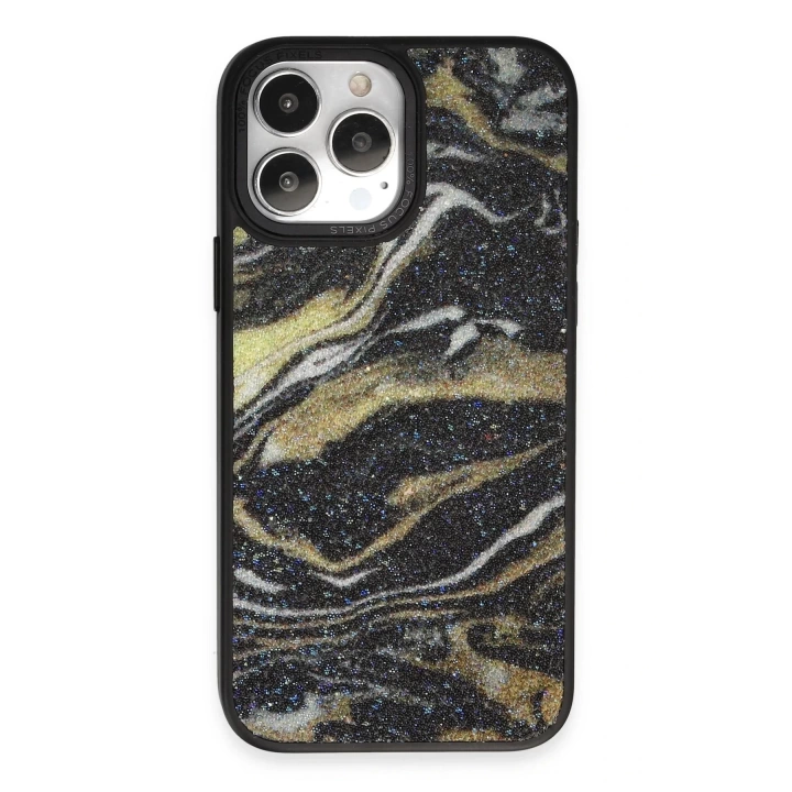BFS  iPhone 13 Pro Kılıf Moda Simli Kapak - Siyah