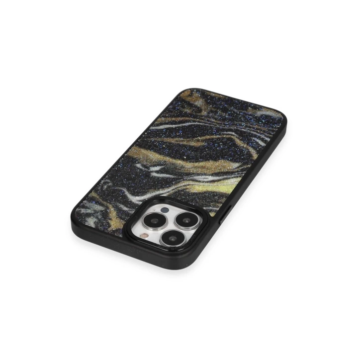 BFS  iPhone 13 Pro Kılıf Moda Simli Kapak - Siyah