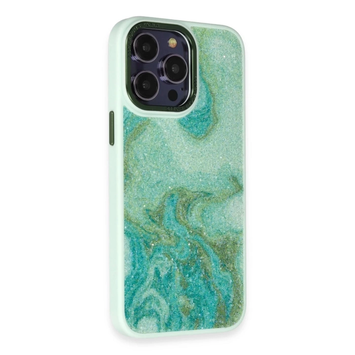 BFS  iPhone 13 Pro Kılıf Moda Simli Kapak - Yeşil