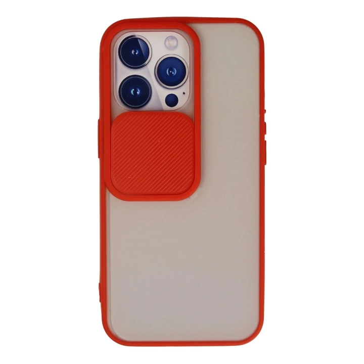 BFS  iPhone 13 Pro Kılıf Palm Buzlu Kamera Sürgülü Silikon - Kırmızı