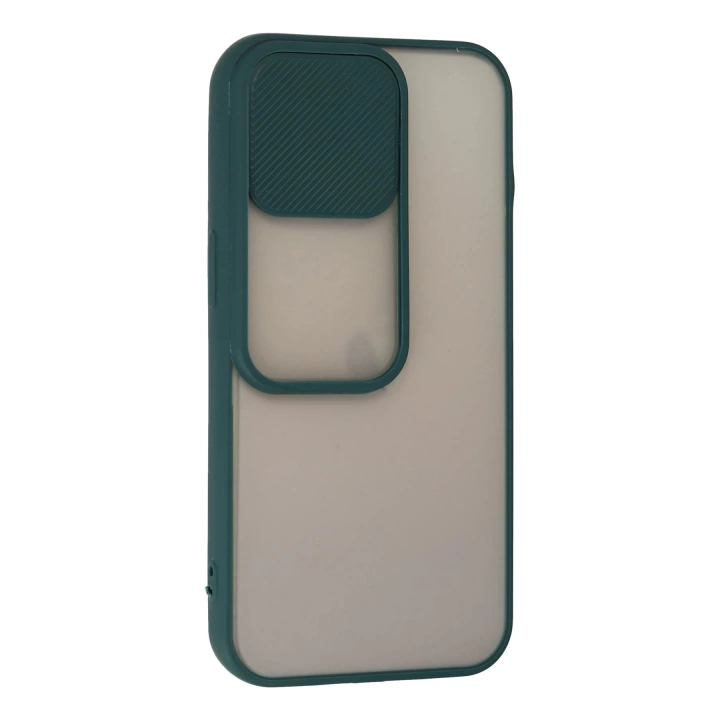BFS  iPhone 13 Pro Kılıf Palm Buzlu Kamera Sürgülü Silikon - Yeşil