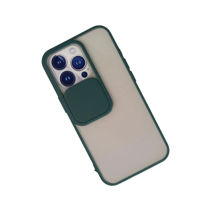 BFS  iPhone 13 Pro Kılıf Palm Buzlu Kamera Sürgülü Silikon - Yeşil