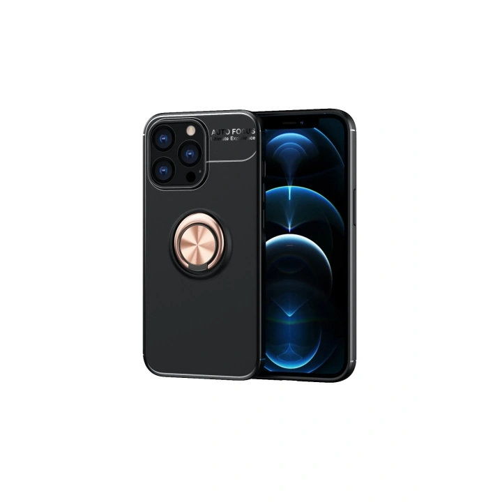 BFS  iPhone 13 Pro Kılıf Range Yüzüklü Silikon - Siyah-Gold