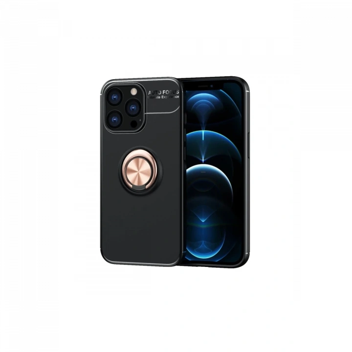 BFS  iPhone 13 Pro Kılıf Range Yüzüklü Silikon - Siyah-Gold