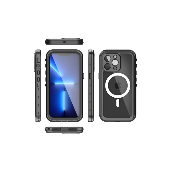 BFS  iPhone 13 Pro Kılıf Red Pepper Magneticsafe Su Geçirmez Kılıf - Siyah-Gri