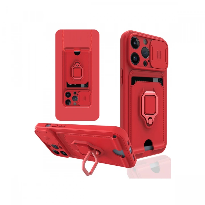 BFS  iPhone 13 Pro Kılıf Zuma Kartvizitli Yüzüklü Silikon - Kırmızı