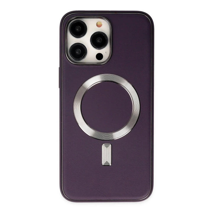 BFS  iPhone 13 Pro Max Kılıf Coco Deri Magneticsafe Silikon - Derin Mor