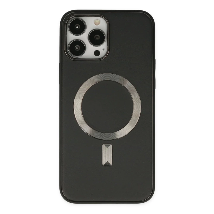 BFS  iPhone 13 Pro Max Kılıf Coco Deri Magneticsafe Silikon - Siyah