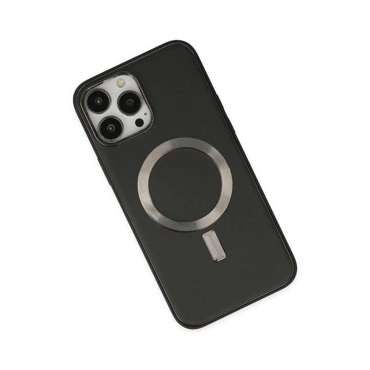 BFS  iPhone 13 Pro Max Kılıf Coco Deri Magneticsafe Silikon - Siyah
