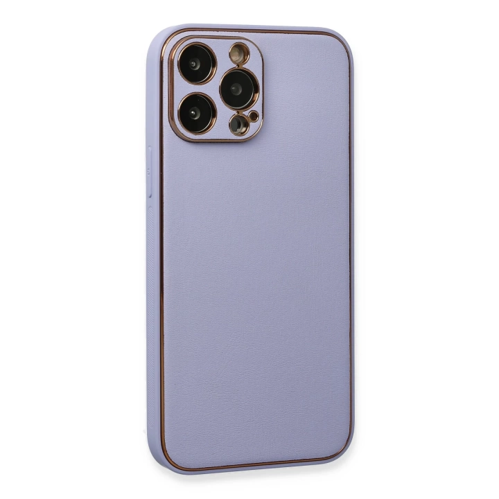BFS  iPhone 13 Pro Max Kılıf Coco Deri Silikon Kapak - Açık Lila