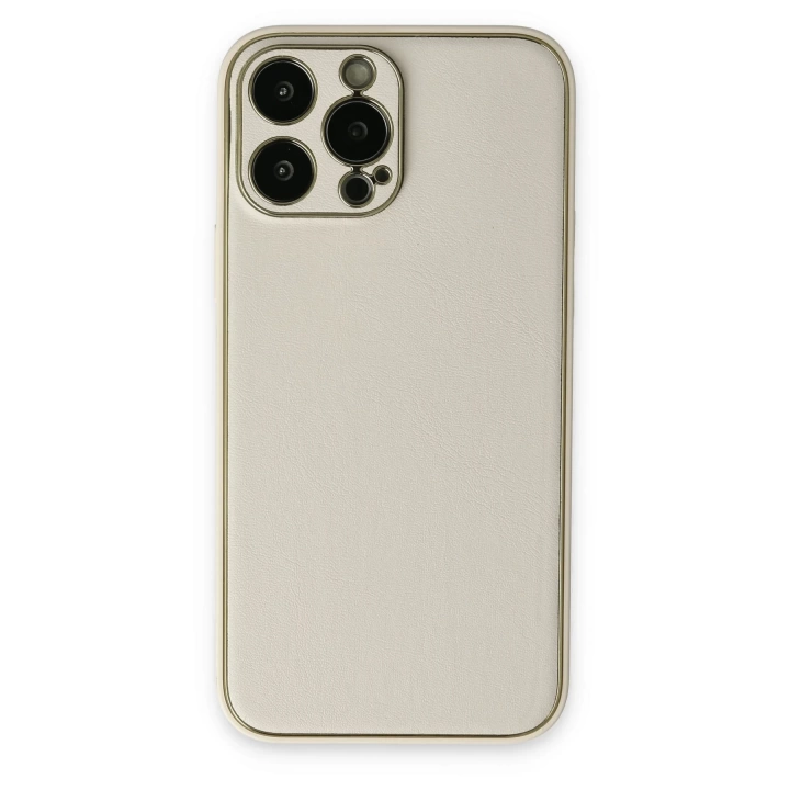 BFS  iPhone 13 Pro Max Kılıf Coco Deri Silikon Kapak - Beyaz