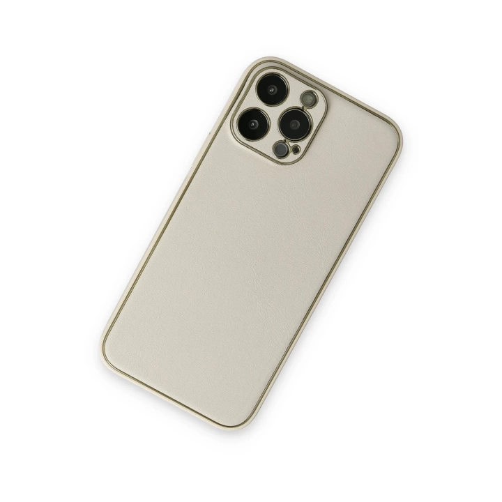 BFS  iPhone 13 Pro Max Kılıf Coco Deri Silikon Kapak - Beyaz