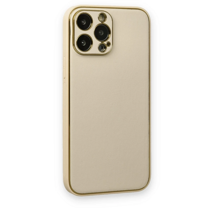 BFS  iPhone 13 Pro Max Kılıf Coco Deri Silikon Kapak - Gold