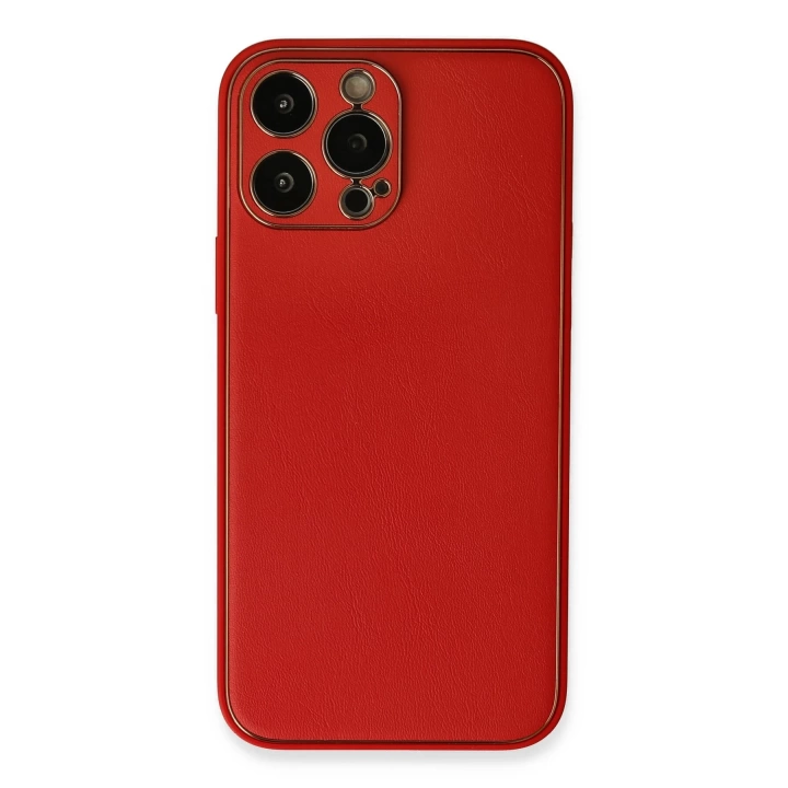 BFS  iPhone 13 Pro Max Kılıf Coco Deri Silikon Kapak - Kırmızı