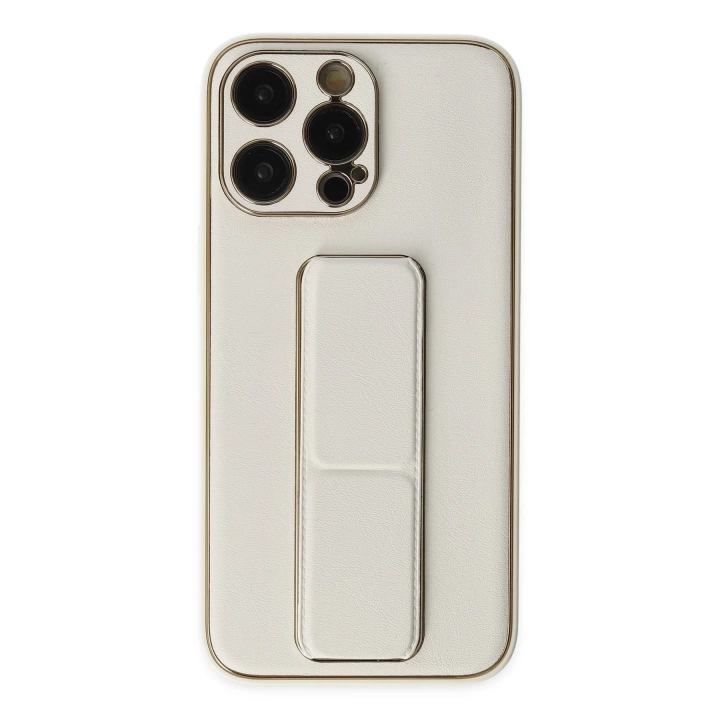 BFS  iPhone 13 Pro Max Kılıf Coco Deri Standlı Kapak - Beyaz