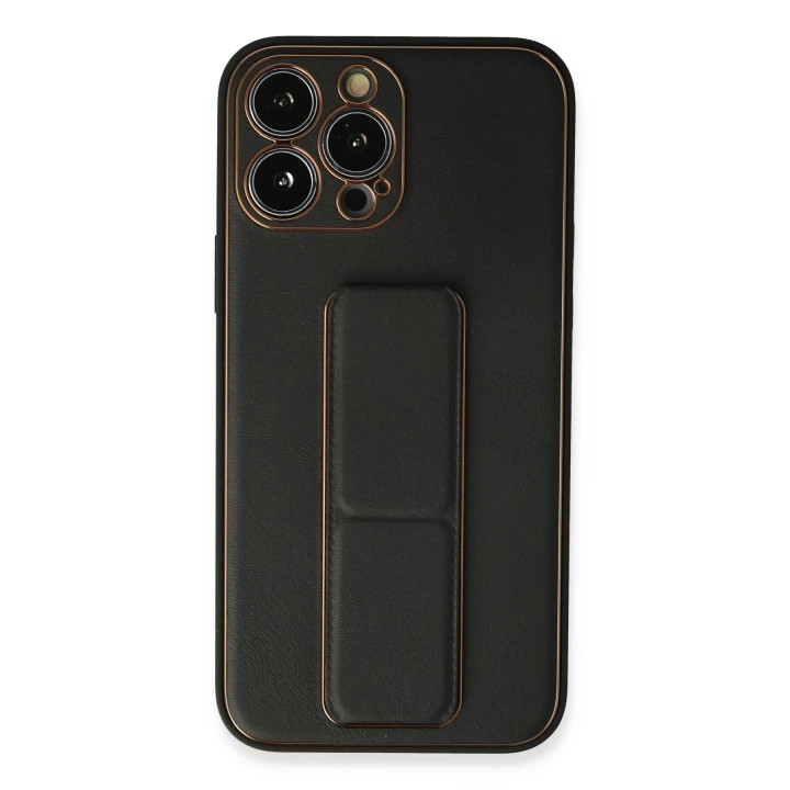 BFS  iPhone 13 Pro Max Kılıf Coco Deri Standlı Kapak - Siyah