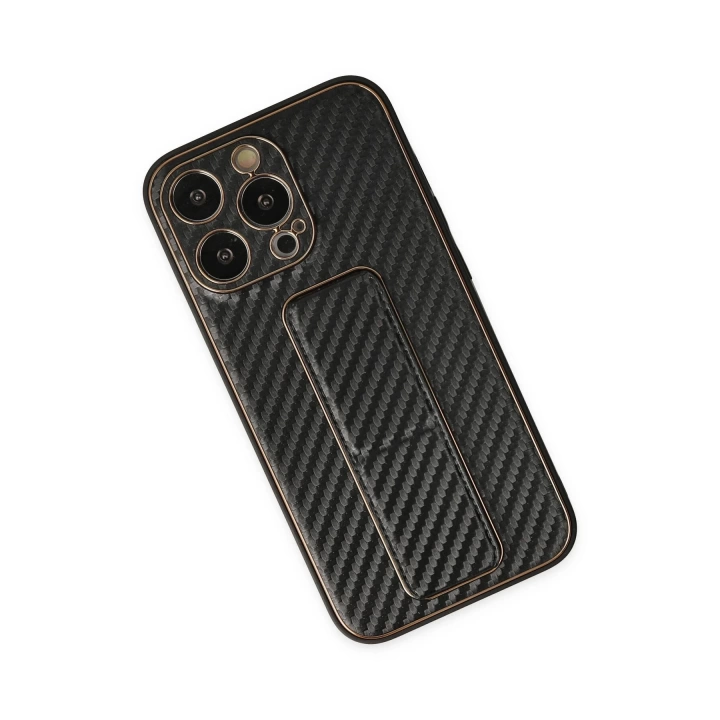BFS  iPhone 13 Pro Max Kılıf Coco Karbon Standlı Kapak - Siyah