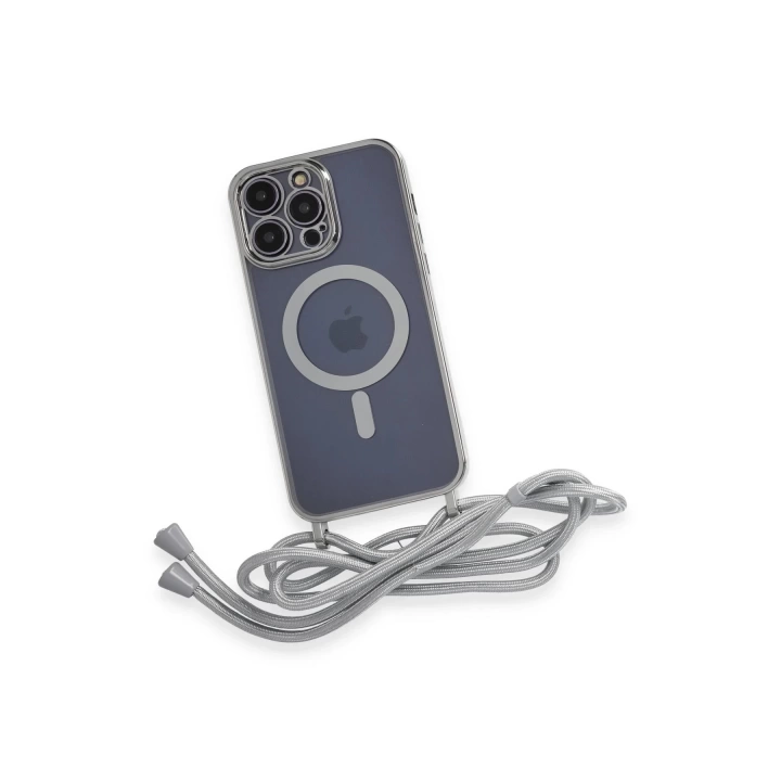 BFS  iPhone 13 Pro Max Kılıf Divo Lazer Askılı Magsafe Kapak - Gümüş
