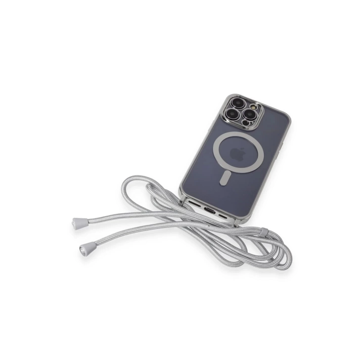 BFS  iPhone 13 Pro Max Kılıf Divo Lazer Askılı Magsafe Kapak - Gümüş