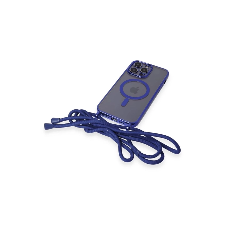 BFS  iPhone 13 Pro Max Kılıf Divo Lazer Askılı Magsafe Kapak - Mavi