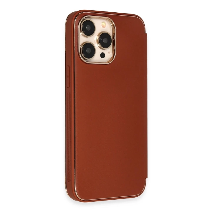 BFS  iPhone 13 Pro Max Kılıf Dolpin Kapaklı - Kahverengi