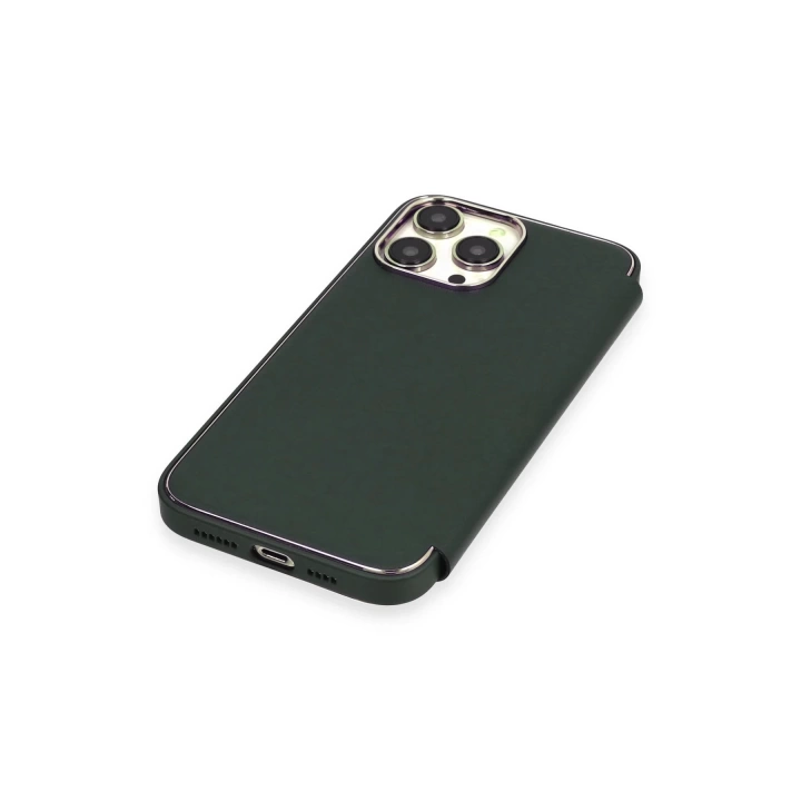 BFS  iPhone 13 Pro Max Kılıf Dolpin Kapaklı - Koyu Yeşil