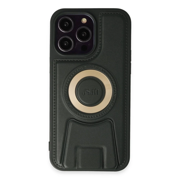 BFS  iPhone 13 Pro Max Kılıf Merkür Magneticsafe Standlı Kapak - Koyu Yeşil