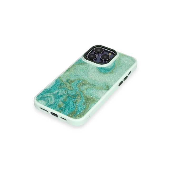 BFS  iPhone 13 Pro Max Kılıf Moda Simli Kapak - Yeşil
