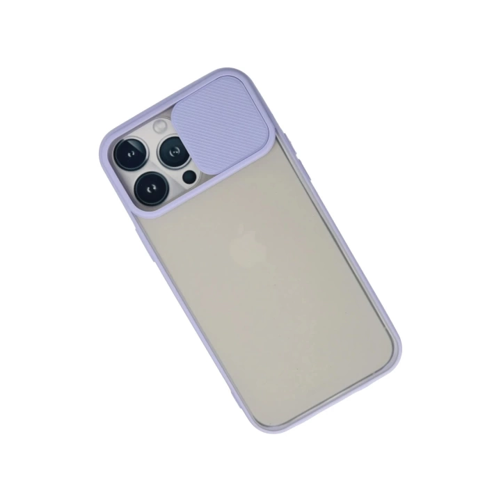 BFS  iPhone 13 Pro Max Kılıf Palm Buzlu Kamera Sürgülü Silikon - Lila