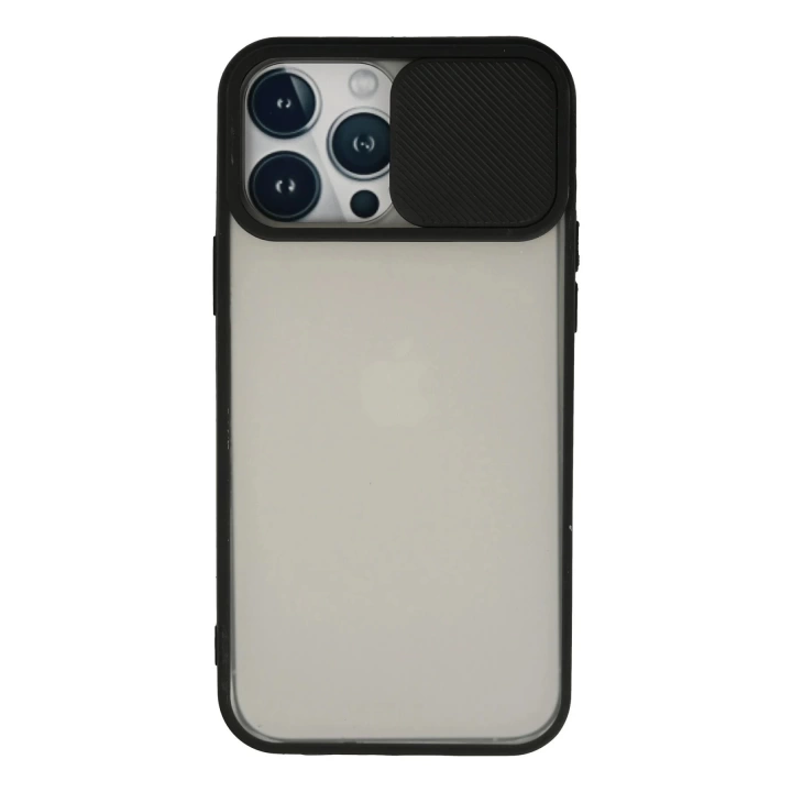 BFS  iPhone 13 Pro Max Kılıf Palm Buzlu Kamera Sürgülü Silikon - Siyah