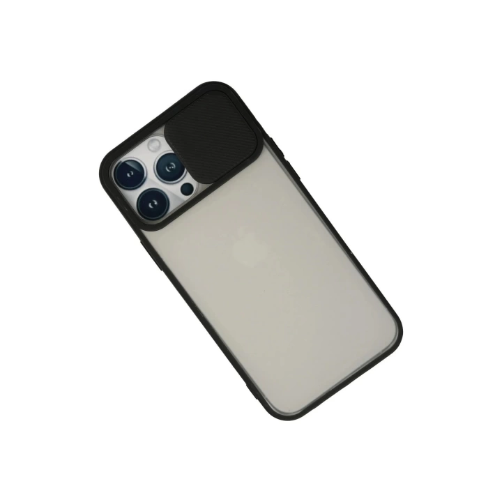 BFS  iPhone 13 Pro Max Kılıf Palm Buzlu Kamera Sürgülü Silikon - Siyah