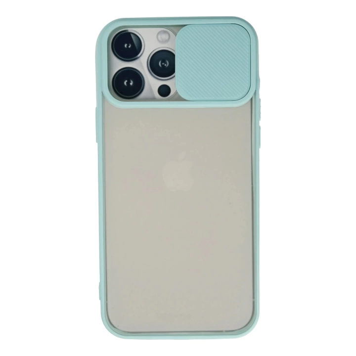 BFS  iPhone 13 Pro Max Kılıf Palm Buzlu Kamera Sürgülü Silikon - Turkuaz