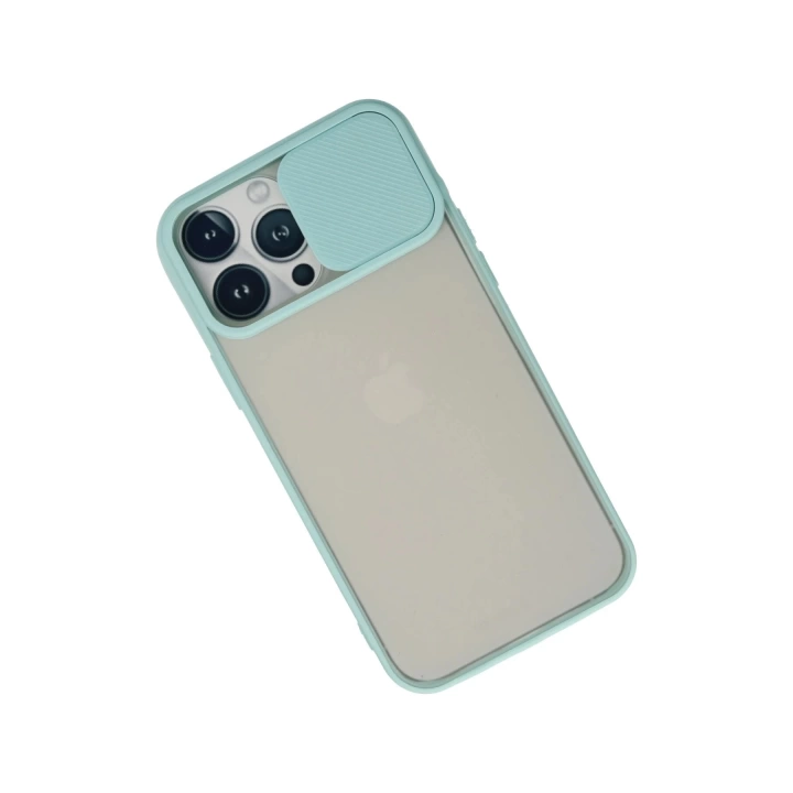 BFS  iPhone 13 Pro Max Kılıf Palm Buzlu Kamera Sürgülü Silikon - Turkuaz