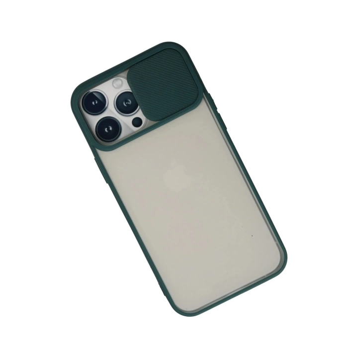 BFS  iPhone 13 Pro Max Kılıf Palm Buzlu Kamera Sürgülü Silikon - Yeşil