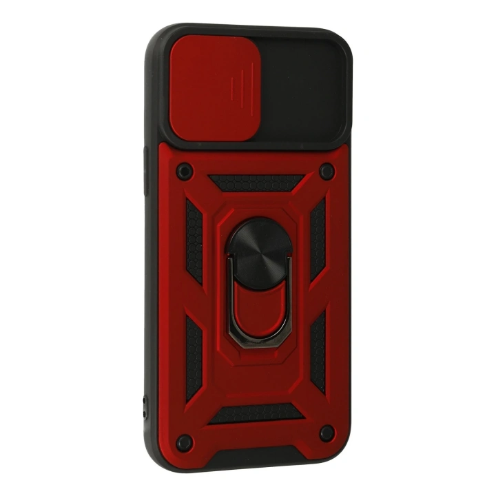 BFS  iPhone 13 Pro Max Kılıf Pars Lens Yüzüklü Silikon - Kırmızı