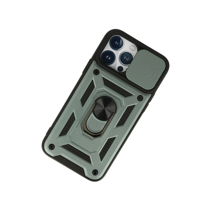 BFS  iPhone 13 Pro Max Kılıf Pars Lens Yüzüklü Silikon - Yeşil