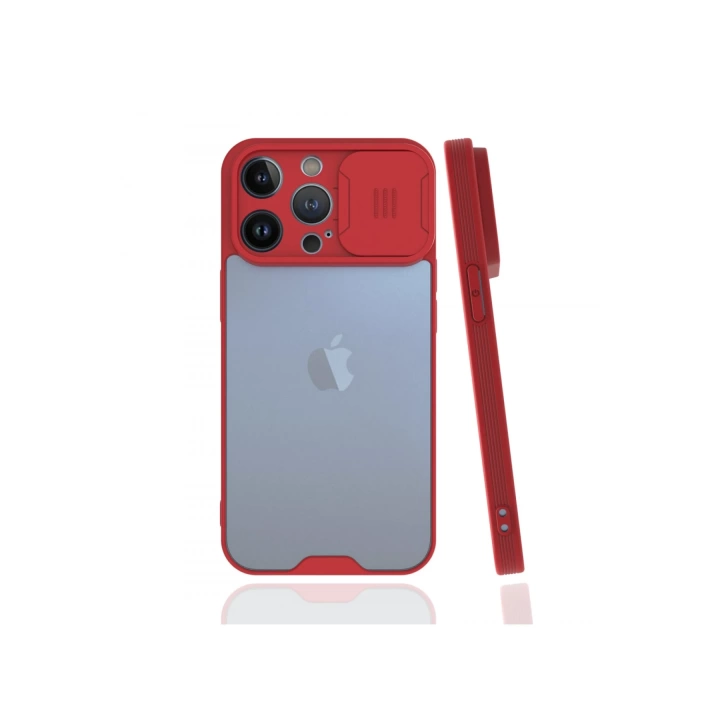 BFS  iPhone 13 Pro Max Kılıf Platin Kamera Koruma Silikon - Kırmızı