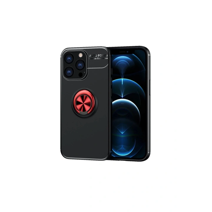 BFS iPhone 13 Pro Max Kılıf Range Yüzüklü Silikon - Siyah-Kırmızı