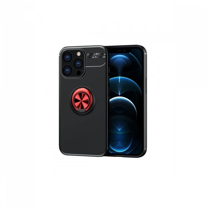 BFS  iPhone 13 Pro Max Kılıf Range Yüzüklü Silikon - Siyah-Kırmızı