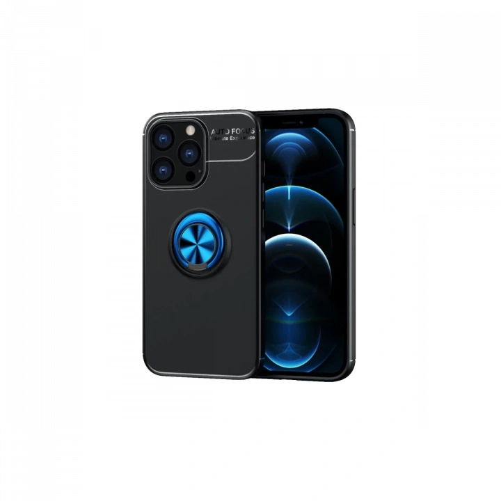 BFS  iPhone 13 Pro Max Kılıf Range Yüzüklü Silikon - Siyah-Mavi