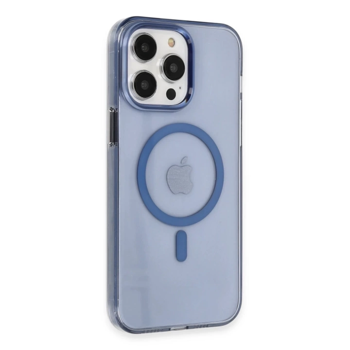 BFS  iPhone 13 Pro Max Kılıf Tron Şeffaf Magsafe Kapak - Mavi