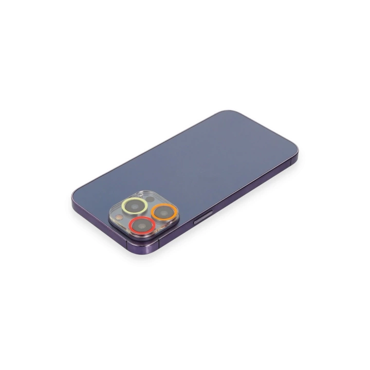 BFS  iPhone 13 Pro Max Renkli Kamera Lens Koruma Cam - Turuncu-Kırmızı