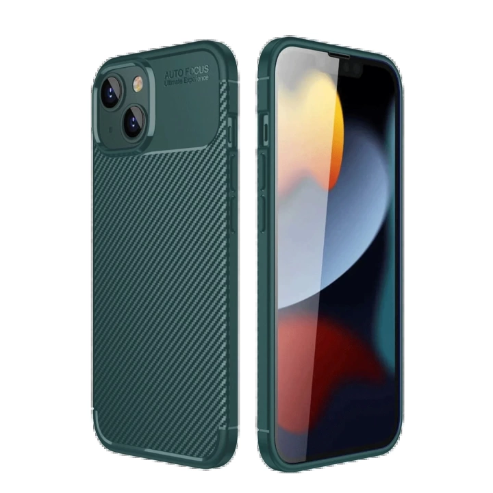 BFS  iPhone 14 Kılıf Auto Focus Karbon Kapak - Koyu Yeşil