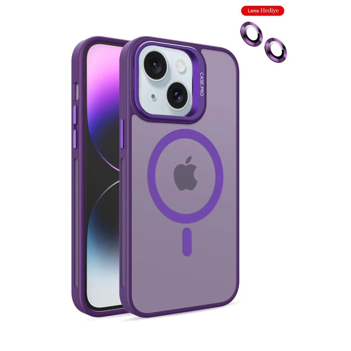 BFS  iPhone 14 Kılıf Flet Lens Magsafe Kapak - Derin Mor