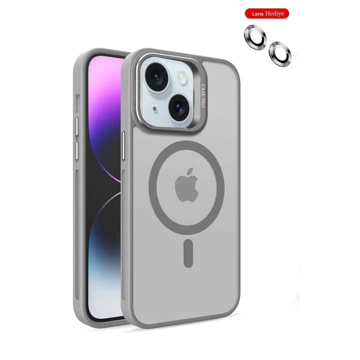 BFS  iPhone 14 Kılıf Flet Lens Magsafe Kapak - Gri