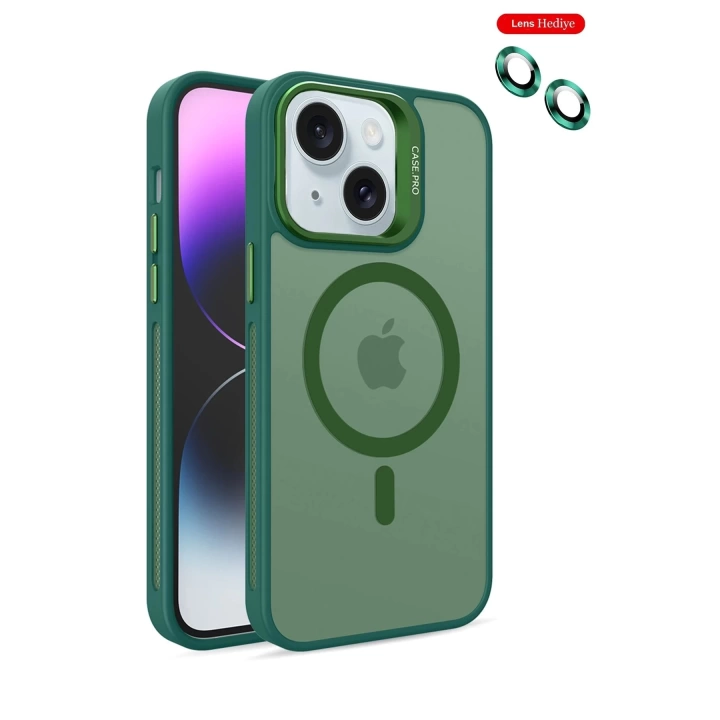 BFS  iPhone 14 Kılıf Flet Lens Magsafe Kapak - Koyu Yeşil