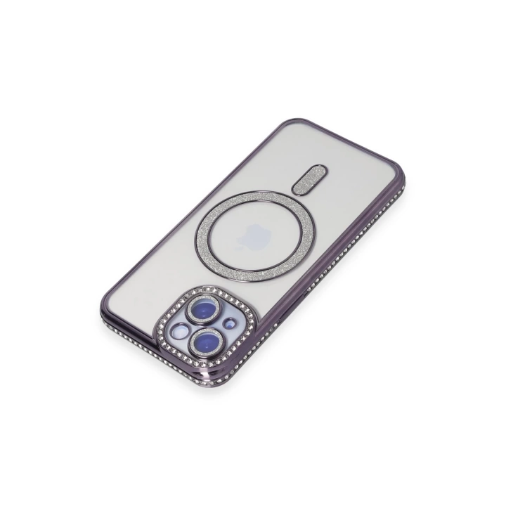 BFS  iPhone 14 Kılıf Joke Simli Magneticsafe Kılıf - Derin Mor