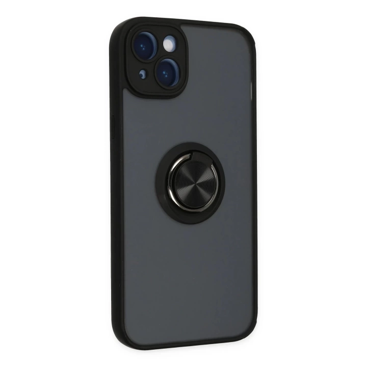 BFS  iPhone 14 Kılıf Montreal Yüzüklü Silikon Kapak - Siyah