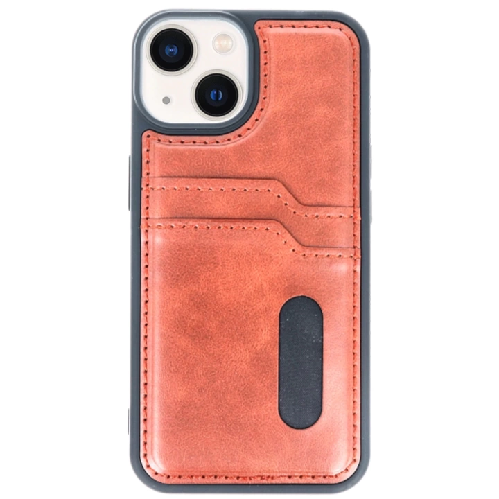 BFS  iPhone 14 Kılıf Sara Kartvizitli Deri Kılıf - Taba