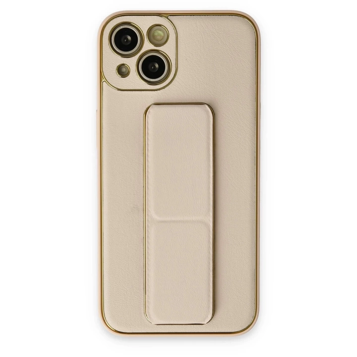 BFS  iPhone 14 Plus Kılıf Coco Deri Standlı Kapak - Gold